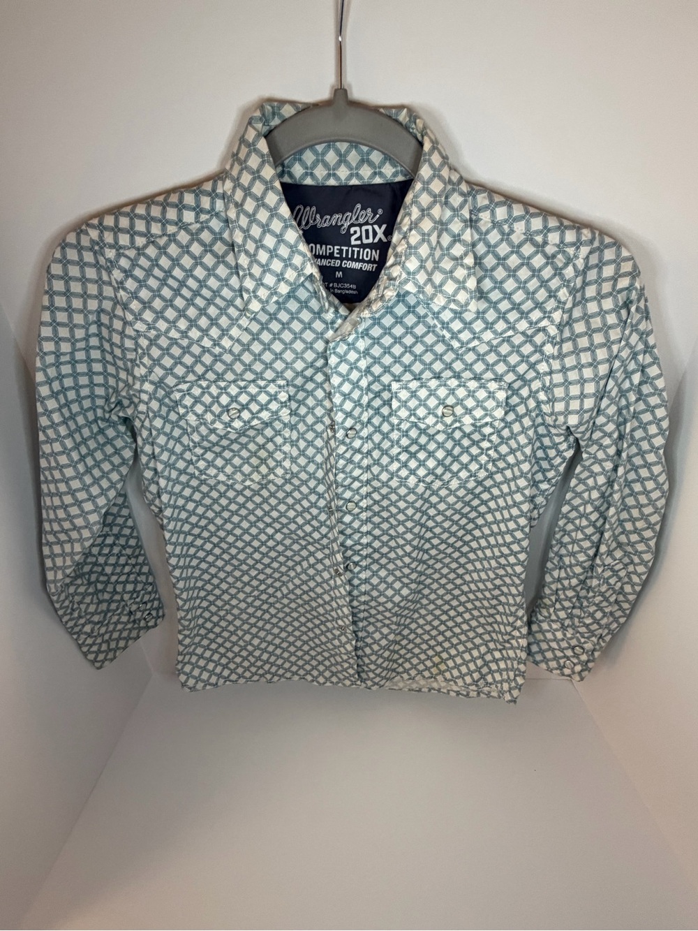 Wrangler youth (8-10yrs) Teal and White Geometric Button-Down Shirt